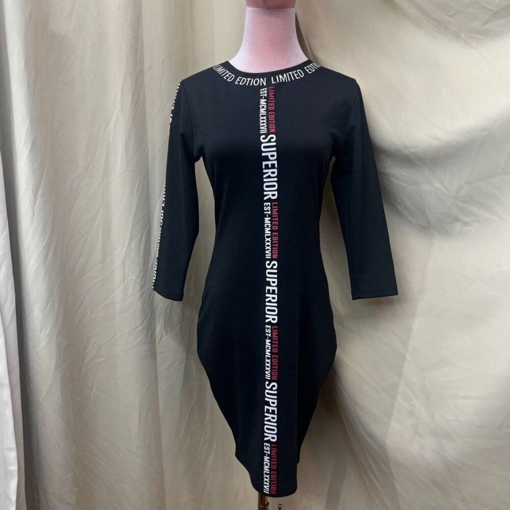 Redfox  Black  Graphic Print  Bodycon  Longsleeve  Dress  Size M  NWT